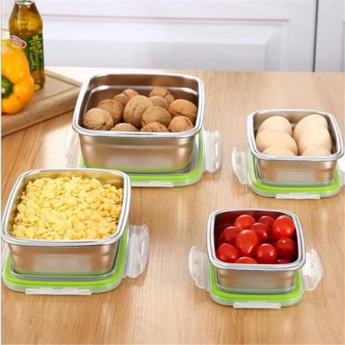 Stainless Steel Crisper Box Food Storage Container Rectangular Student Lunch Box Bento Box Kitchen Food Storage