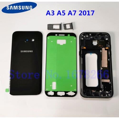 SAMSUNG Galaxy A3 A5 A7 2017 A320 A520 A720 Full Housing Case Rear Battery Door Glass Case A320F A520F A720F Middle Frame