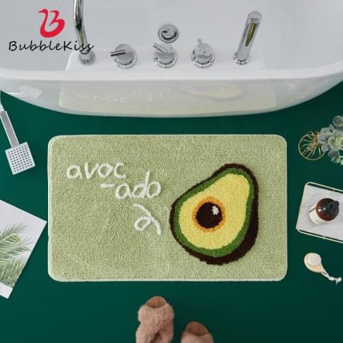 Bubble Kiss Bathroom Carpet Cartoon Avocado Pattern Rugs Home Soft Flocking Anti Slip Mats Water Absorption Decorative Floor Mat