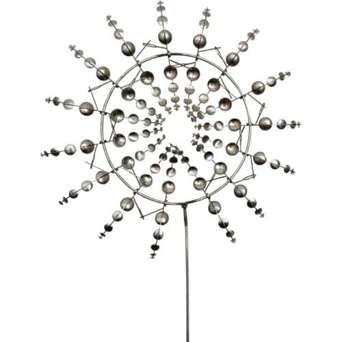 Creative Unique Metal Windmill Geometric Pattern Wind Spinner Catcher Kinetic Chimes with Stake Ornament Garden Yard Patio