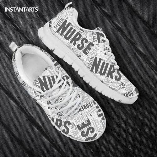 INSTANTARTS Women Nursing Shoes Concept Word Art Design Female Sneakers Mens Brand Designer Walk Shoes Nurse Flats Sneaker Light