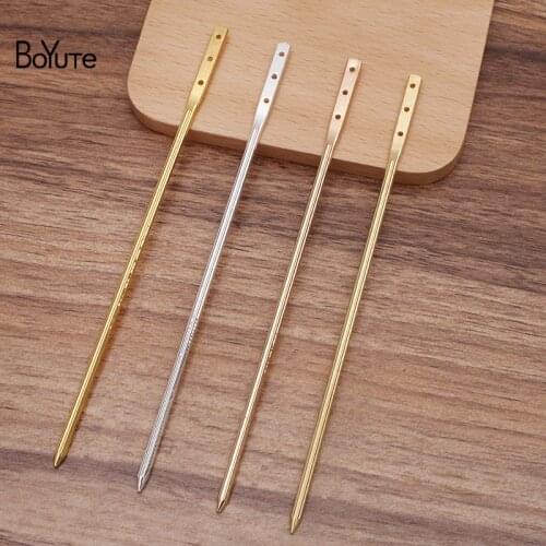 BoYuTe (5 Pieces/Lot) 139MM Metal Brass Hair Stick with 3 Holes Handmade Diy Hair Accessories Materials