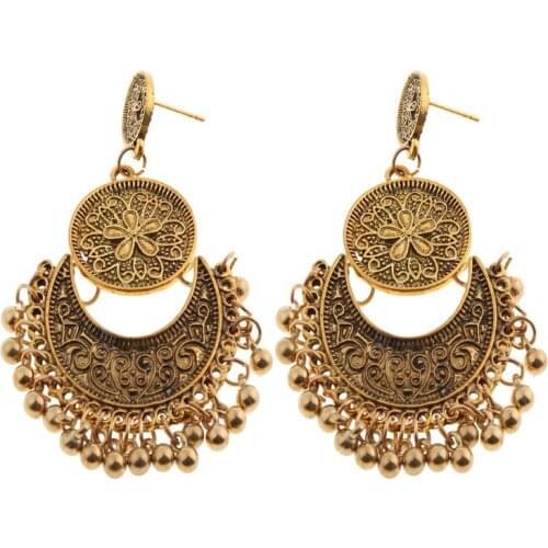 Fashion Ethnic Bali Jhumka Jhumki Gold Brocade Lotus Mexico Gypsy Dangle Earring