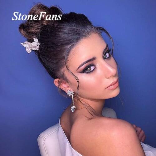 Stonefans Trendy Rhinestone Chain Dangle Earrings Statement for Women High Quality Cubic Zircon Bridal Earrings Wedding Jewelry