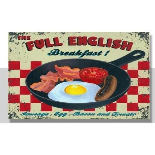 Full English Breakfast, Cafe Kitchen Pub Vintage Food Old, Small Metal Tin Sign