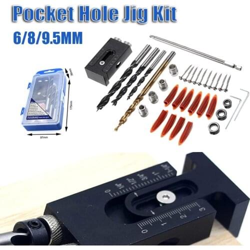 6/8/9.5mm Adjustable Pocket Hole Jig System Kit Aluminum Alloy Oblique Hole Positioning Locator Drill Guide Woodworking Tool