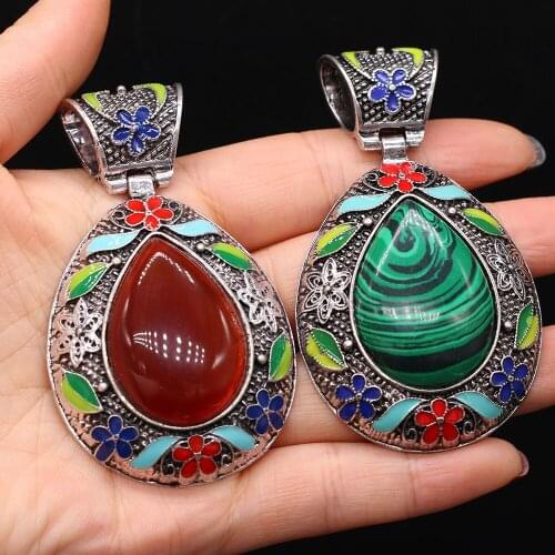 New Style Natural Stone Pendant Cloisonnes Drop-Shaped Charms For Jewelry Making DIY Necklace Anklet Accessory
