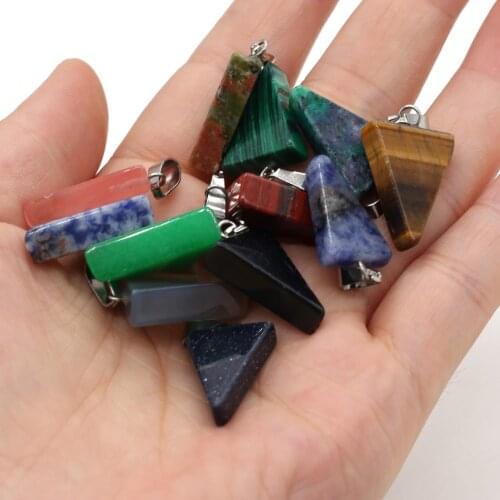 2pc Natural Stone Pendants Triangle Turquoise Malachite Opal Crystal Charms for Jewelry Making Necklace Earrings Gifts