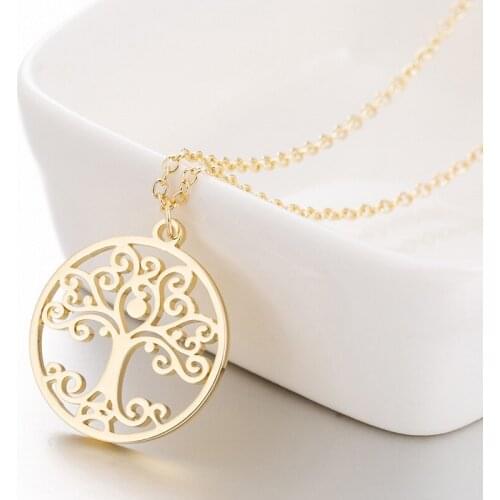 Tree of Life Pendant Necklace Women Gold Silver Color Stainless Steel Collier Neck Chains Clavicle Chain Charm Necklace Jewelry