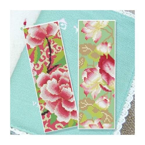 Pink flowers 3Craft Stich Cross Stitch Bookmark Metal Silver Golden Needlework Embroidery Crafts Counted Cross-Stitching Kit