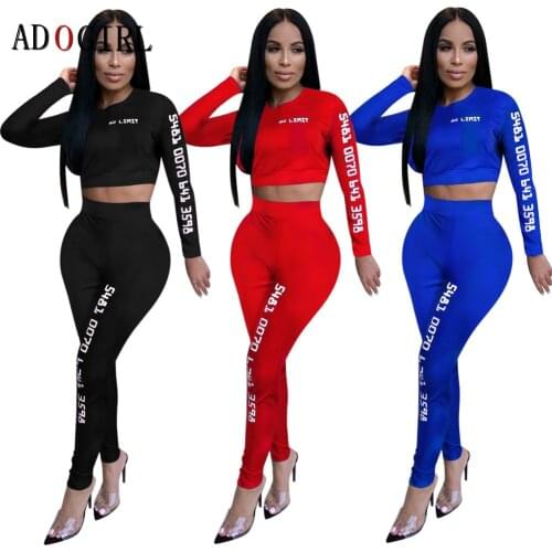 Adogirl 2 Piece Joggers Set Women Long Sleeve Crop Top + Fitness Leggings Sportswear Jogging Femme Tracksuit Matching Sets