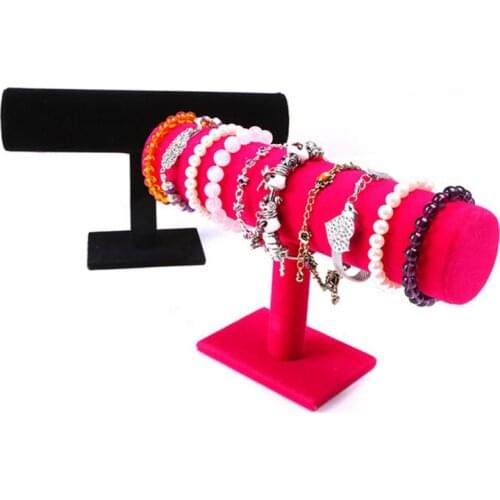 Jewelry Rack Black/Rose Red Velvet Chain Watch Bracelet Hard Display Holder Stand Jewelry Organizer Hard Display Stand
