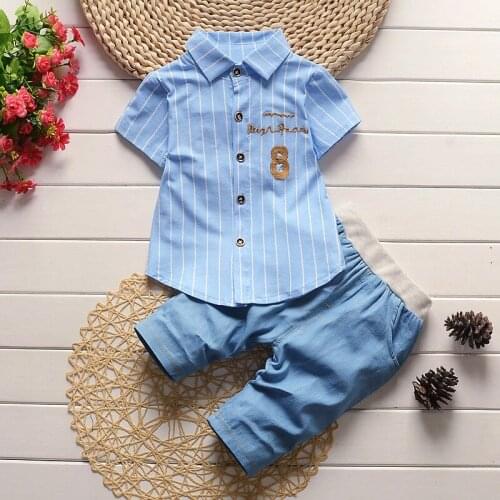Formal Party Baby Boys Kid Suit Set short Sleeve Children Dress Shirts + jeans pants Clothes Sets Kids Jacket 2 Pcs Clothing Set