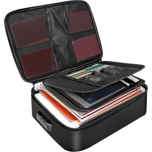 Fireproof File Data Bag Multifunctional Waterproof Storage Pouch with Zipper Outer Liquid Silicone Fiber Glass Cloth Storage Ba