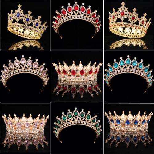 Pageant Light Gold Beauty Crystal Bridal Tiara for Queen King Crown Wedding Headdress Round Diadem Hair Jewelry Ornaments