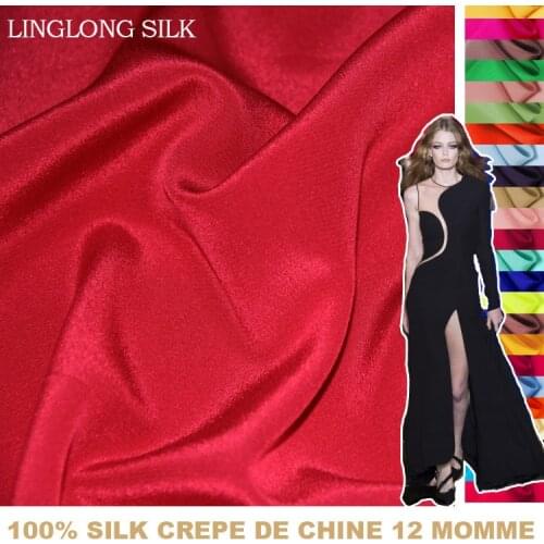 100% SILK CREPE DE CHINE 114cm width 12momme Pure Mulberry Silk Fabric DIY Patchwork Sewing Fabrics MOQ 1M Free Shipping 31-60