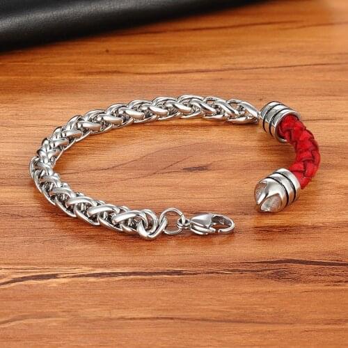 Stainless Steel Rope Chain Neutral Retro Genuine Leather Bracelet Lovers Jewelry Accessories Mens Leather Bracelets Not Fade