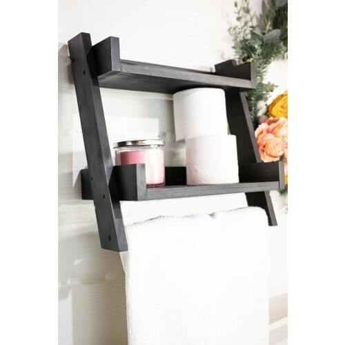 Solid Wood Bathroom Rack Kitchen Rack Bathroom Robe Hook Kitchen Towel Rack-Black