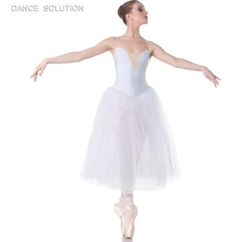 White/black Camisole White Long Romantic Spandex Ballet Dance Tutu with 5 Layers Long Tulle Tutu Dress 18008