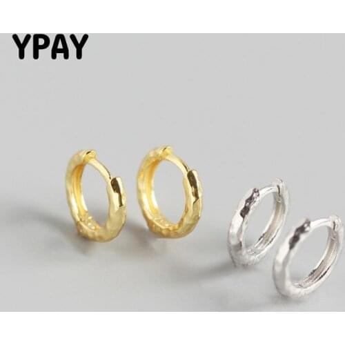 YPAY 100% Real 925 Sterling Silver Hoop Earrings for Women Europe Irregular Geometric Baroque Earring Fine Party Jewelry YME613