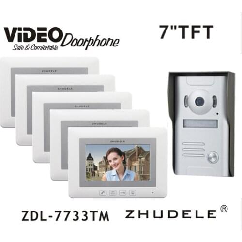 ZHUDELE New Arrival 7" LCD monitor Speakerphone Home Intercom System Color Video Door Phone doorbell support CCTV Camera 1V5