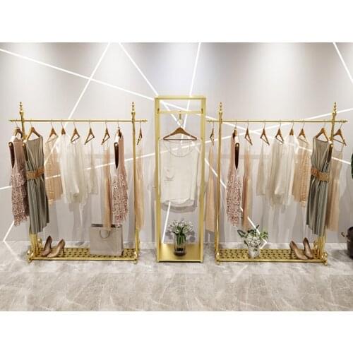 Gold simple light luxury iron clothing store display rack personalized creative hanger display rack