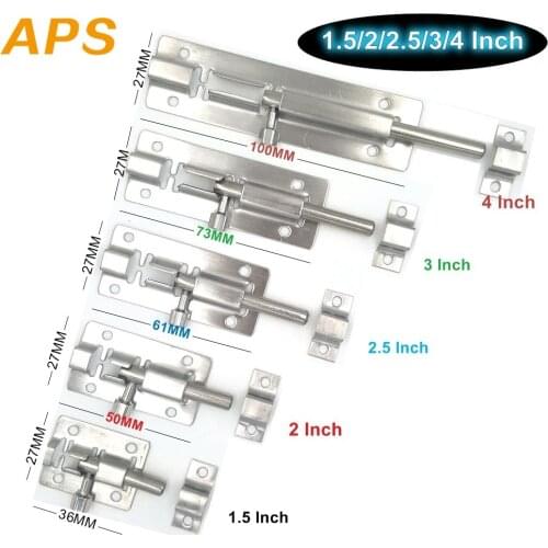 1Pcs 1.5/2/2.5/3/4 Inch Stainless Steel Door Latch Sliding Lock Bolt Latch Hasp Staple Gate Safety Lock