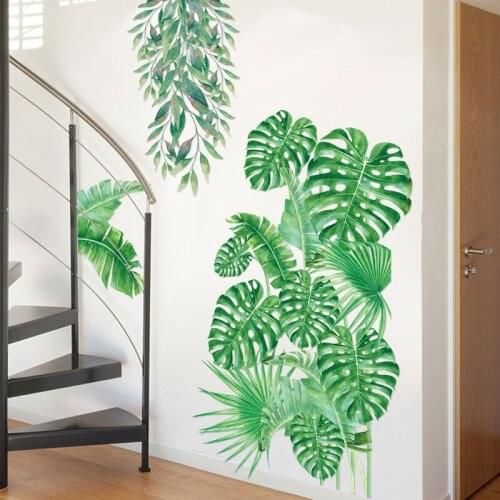 1Pc DIY Tropical Green Palm Leaves Wall Sticker Modern Art Decal Vinyl Mural Wall Stickers for Kids Rooms Home Kitchen Decor