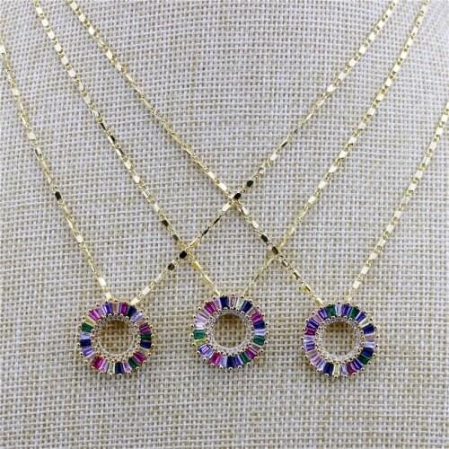 18inch 10pcs/lot New design rainbow round shape cz necklace,cubic zircon component,popular plated chain necklace cheap wholesale