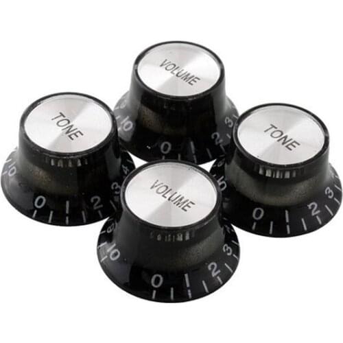 2 Tone 2 Volume Knobs Buttons Guitar Control Silver Hat Bell Top Potentiometer Cap For LP SG W8EE