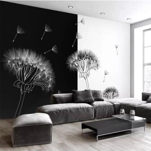 Beibehang Custom wallpaper 3d murals style black and white dandelion modern minimalist fashion TV background wall paper 3d mural