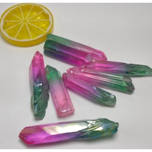 50g Electroplated Pink and green Titanium Aura Lemurian Crystal Wand Point Healing Crystal Stone Natural Stones and Minerals