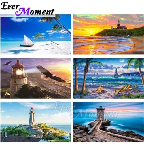 Ever Moment Diamond Painting Handmade Full Square Seaside Coast Landscape 5D DIY Rhinestone Hobby Art Diamond Embroidery ASF1982