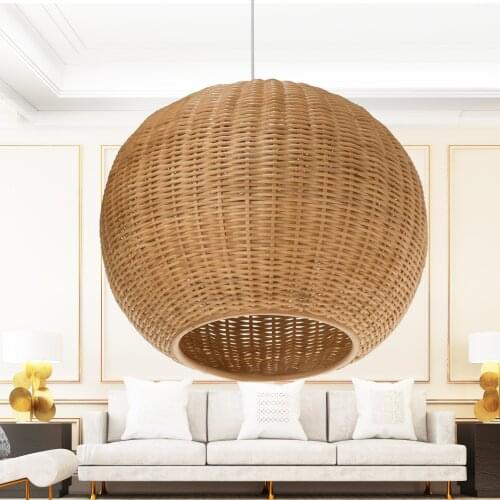 Bamboo Lantern Pendant Lamp, Retro Japanese Style E27 Chandelier Hanging Light Ceiling Lighting Fixture for Living Room Bedroom