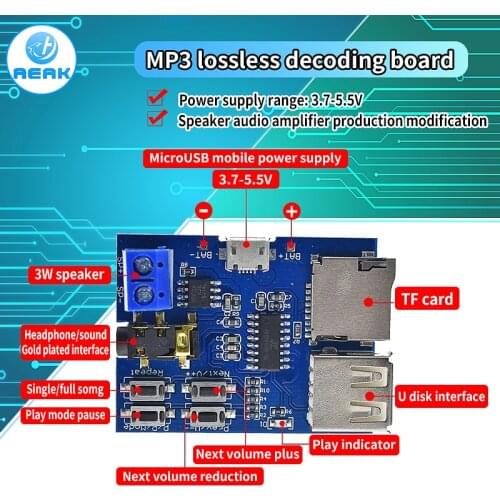 Free Shipping TF card U disk MP3 Format decoder board module amplifier decoding audio Player