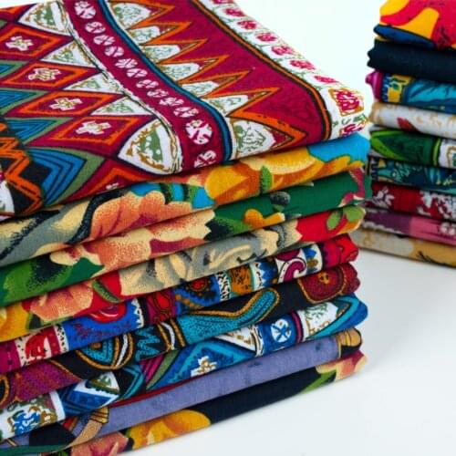 Bohemian Printed Cotton Linen Fabric Ethnic Style Retro Handmade DIY Tablecloth Patchwork Home Textile Fabrics Cloth Per Meter