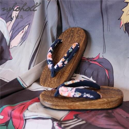 WHOHOLL Geta Wood Clogs Japanese Geta Summer Slippers For Women Flip Flops Cosplay Shoes Thick Bottom Platform Slides Slippers