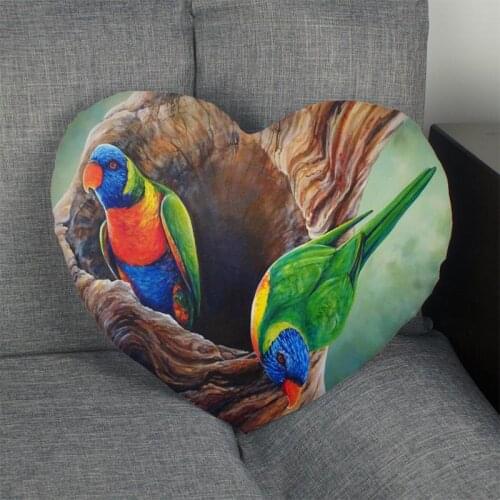 Hot Sale parrot art Heart Shape Pillow Cover Custom zipper Pillowcase Just Cover No Core Size 41x36cm,47x42cm