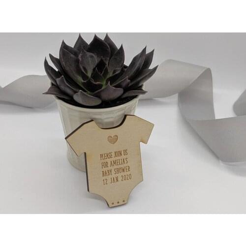 Baby Shower wooden engraved save the date fridge magnet