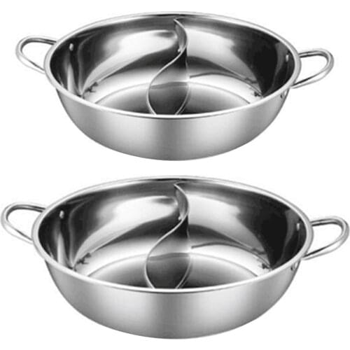 Stainless Steel Twin Divided Double Pot Hotpot Cooker Gas Stove Compatible Pot Home Kitchen Cookware Soup Cooking Pot