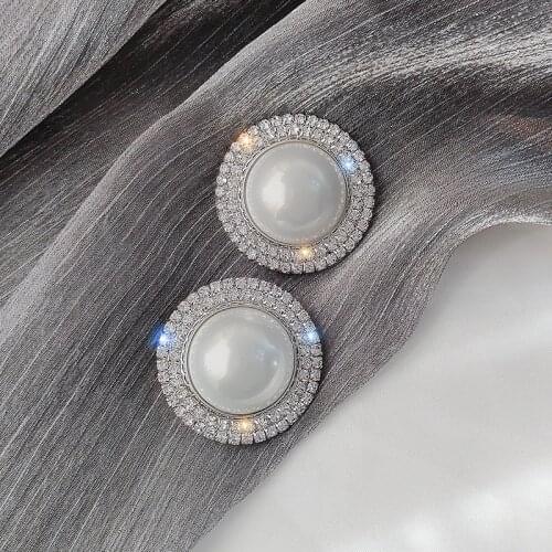 Exknl Big Simulated Pearl Stud Earrings for Women Girl Round Geometric Rhinestone Earrings Party Weddings Earrings Jewelry Gifts