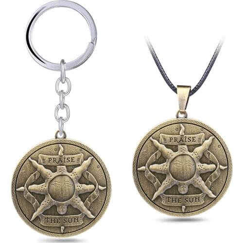 Game DARK SOULS 3 key chain necklace Solaire Of Astora Sun Keychain keyring Pendant Jewelry
