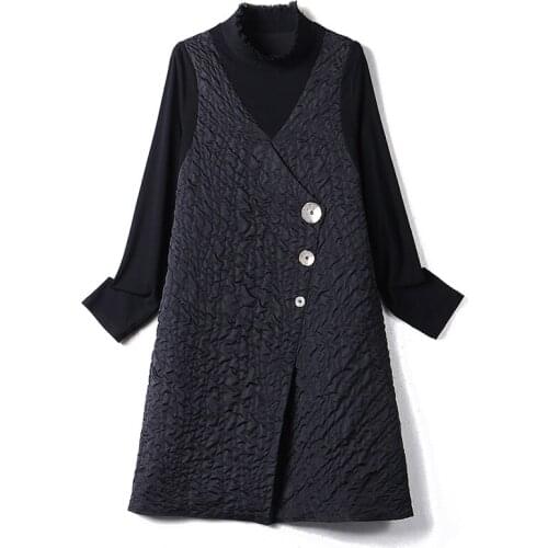 Fake Two-Piece Black Dress Female Autumn Winter New Mid-Length Temperament Thin Dress