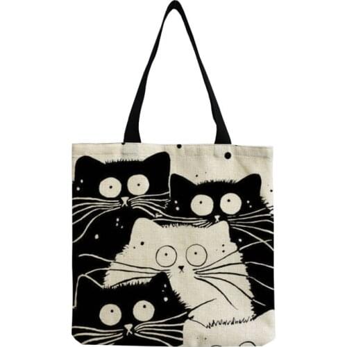 Personality Cartoon Cat Tote Bags For Ladies Large Capacity Female Animal Print Handbag Quality Foldable All-Match Shopping Bag