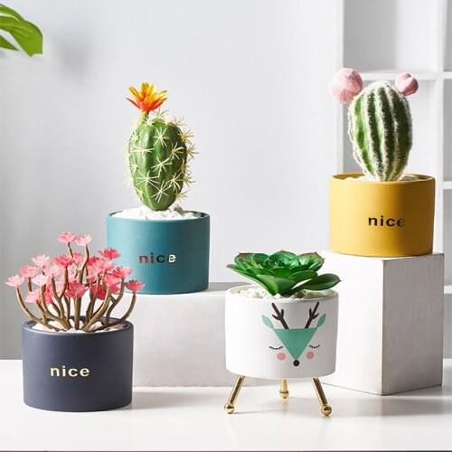 Ins Nordic Metal stand ceramic pot Nice succulent flower pot iron frame plant pots set macetas de ceramica balcony decorations