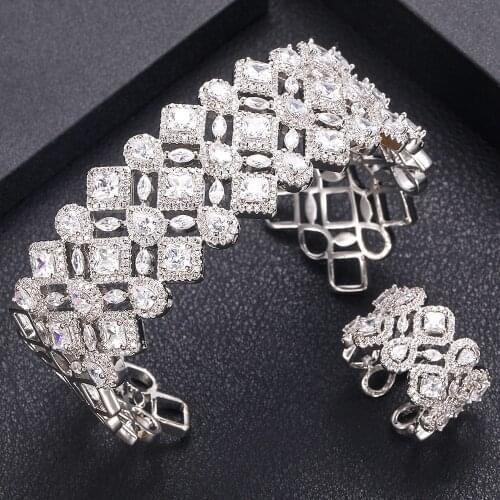 Jankelly luxury Unique African Bangle Ring Set Jewelry Sets For Women Wedding Cubic Zircon Crystal CZ Dubai Bridal Jewelry Set