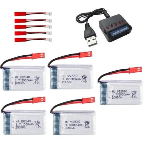 JST) 3.7V 1000mAh 25c Lipo Battery and Charger for Syma X5 X5C X5SC X5SW TK M68 CX-30 K60 905 V931 RC Quadcopter vs 3.7V 800mAh