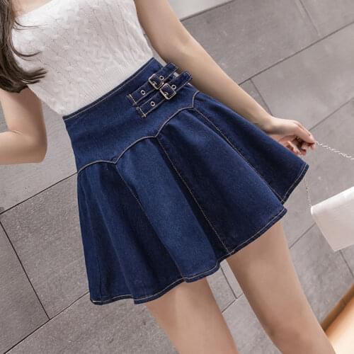 Short Denim Skirts Women Mini Pleated Skirt Female Plus Size Womens Buttons High Waist Spring Summer Jupe Femme Y233