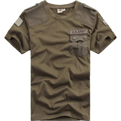 Mcikkny Summer Men Military Army T-shirts Front Pockets Slim Fit Patchwork Shirts For Male Short Sleeves