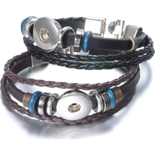 Hot Wholesale 5pcs 10pcs/lot Snap Bracelet Leather Rope Bracelet Fit DIY 18mm Snap Button Jewelry SZ0057